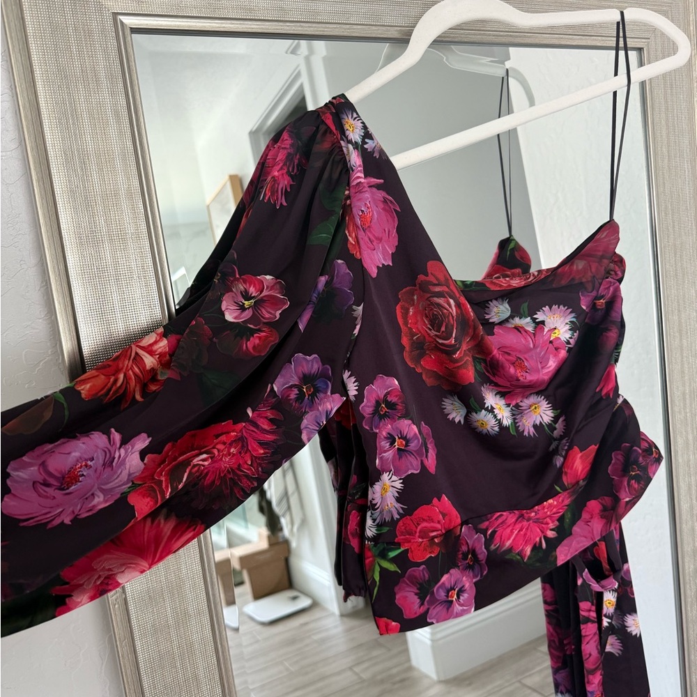 Express Floral Off-Shoulder Blouse - Black and Pink